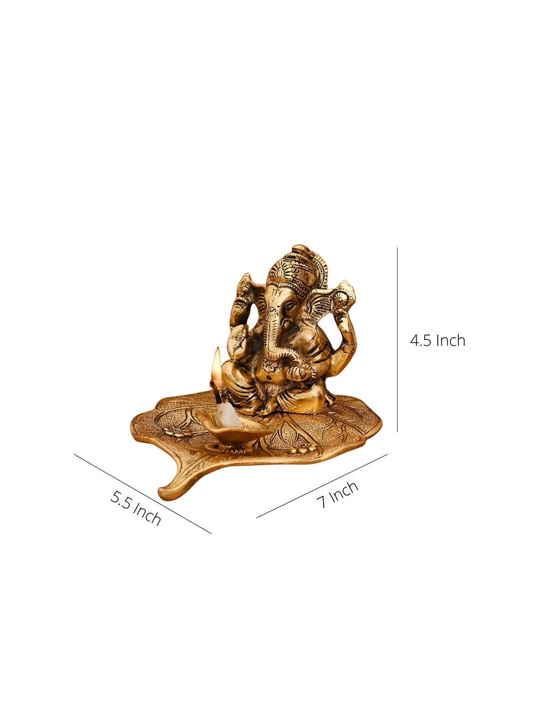CraftVatika Gold Toned Aluminium Ganesh with Diya Idol | Swadesiicart