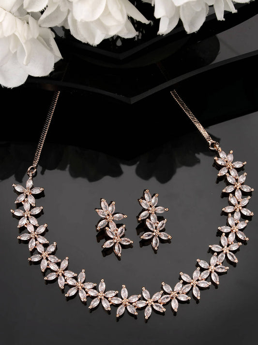 NVR Women Gold-Polished Cz Stone Handcrafted Jewellery Set - Swadesiicart