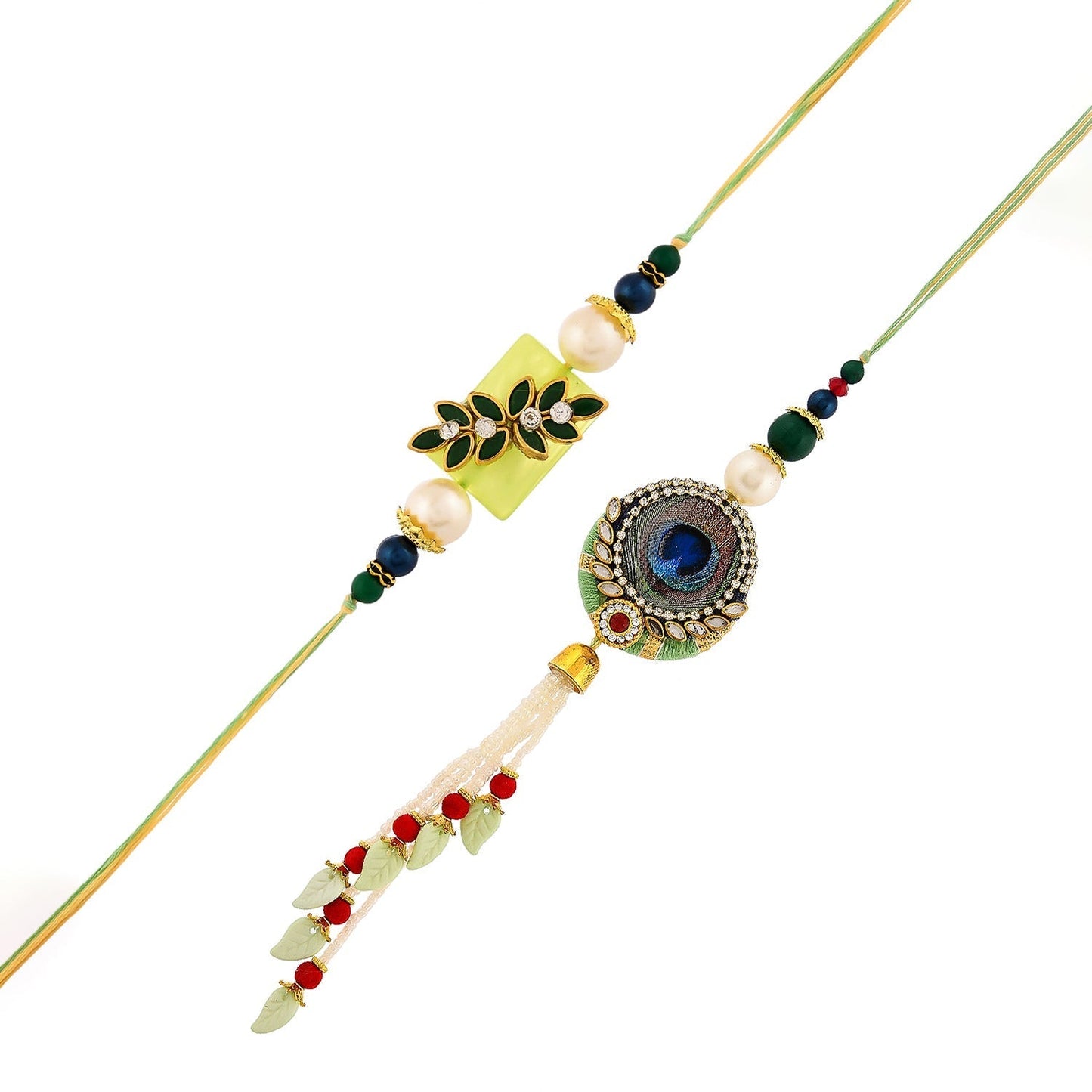 trueBrowns X Swadesiicart Peacock Feathers And Beads Bhaiya Bhabhi Lumba Rakhi