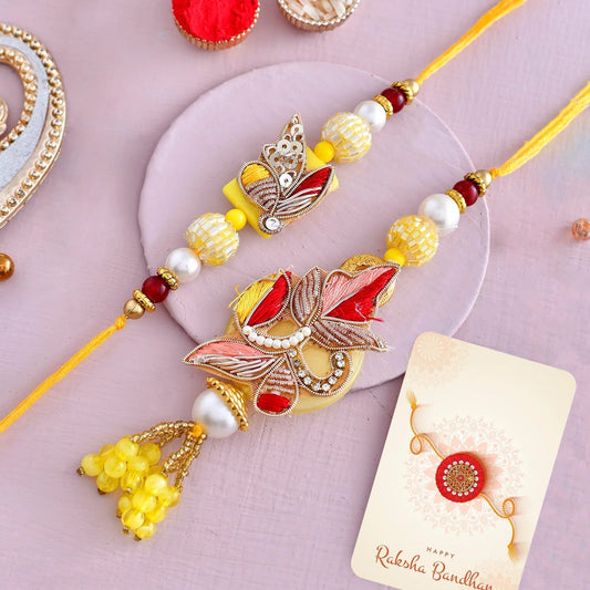 trueBrowns X Voylla Faux Pearls And Kundan Gems Bhaiya Bhabhi Lumba Rakhi | Swadesiicart