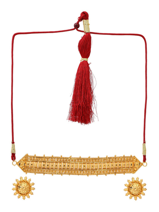 Ruby Raang Golden Choker with Round Studs | Swadesiicart