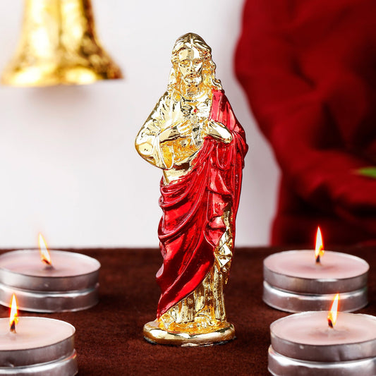 Estele Gold-Polished Almighty Jesus Christ Idol with Pink Color Stone Type:Enamel showpiece for Gifting/Home Decoration - Swadesiicart