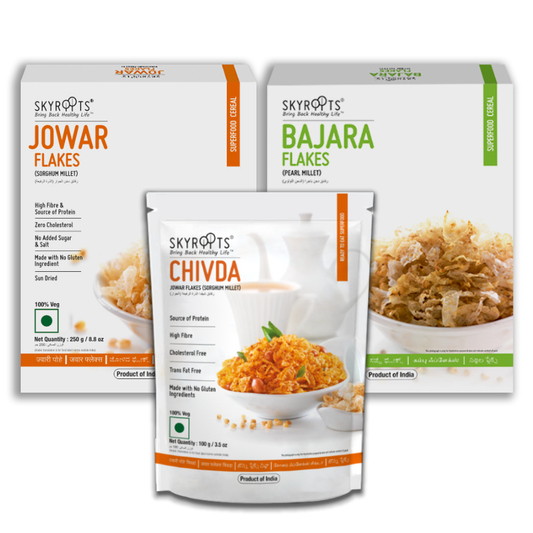 Skyroots Jowar Flakes + Bajara Flakes + Jowar Flakes Chivda Combo Pack - SKYROOTS VENTURES LLP