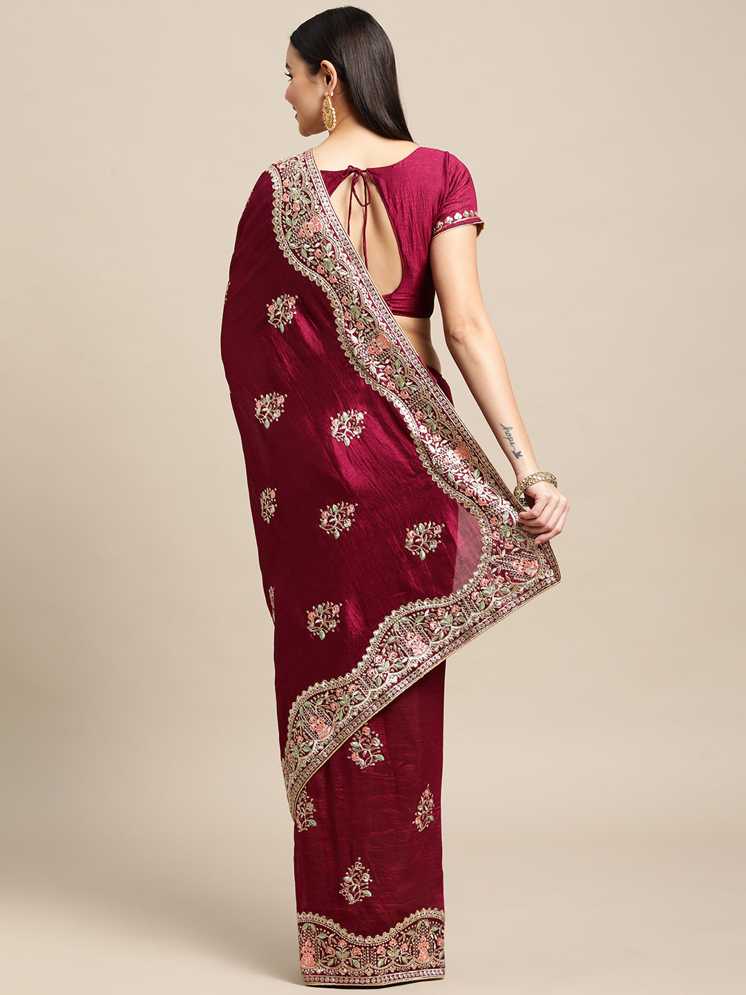 Jyoti Fashion Women's Purple Silk Blend Embroidered Designer Saree with Blouse | Swadesiicart