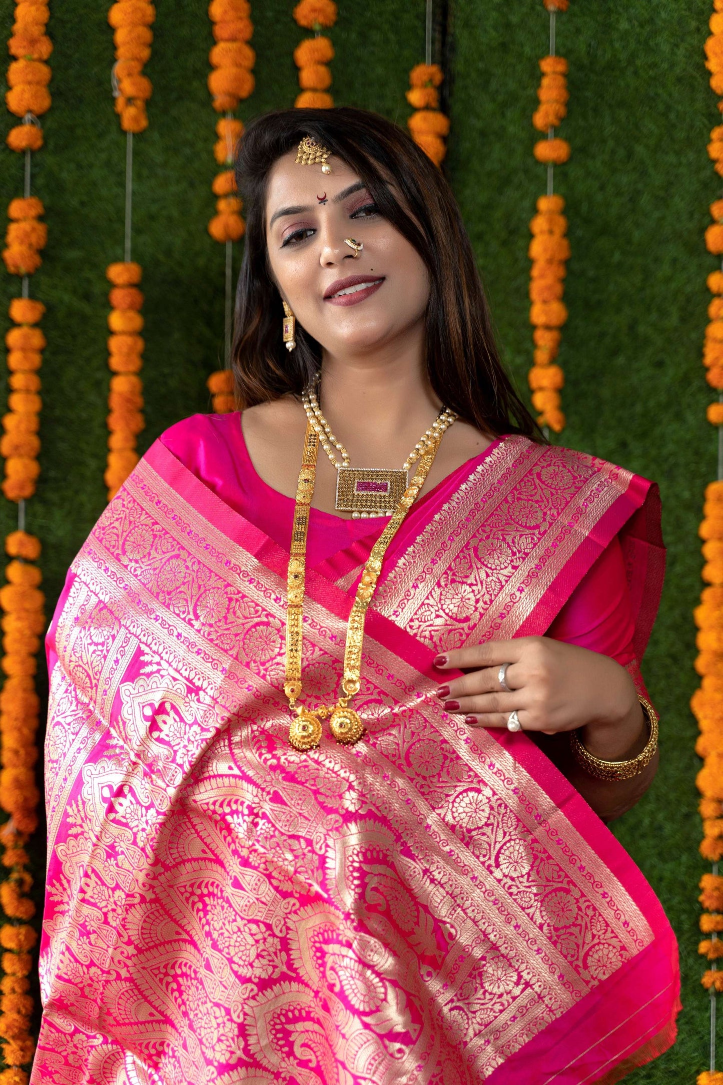Jyoti Fashion Women's Rani Pink Handloom Banarasi Silk Zari Woven Saree with Blouse | Swadesiicart