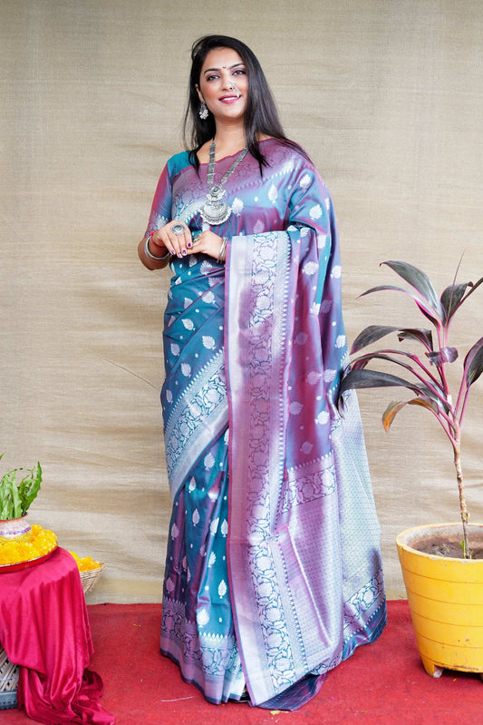 Jyoti Fashion Women's Grey Soft Banarasi Silk Zari Woven Saree with Blouse | Swadesiicart