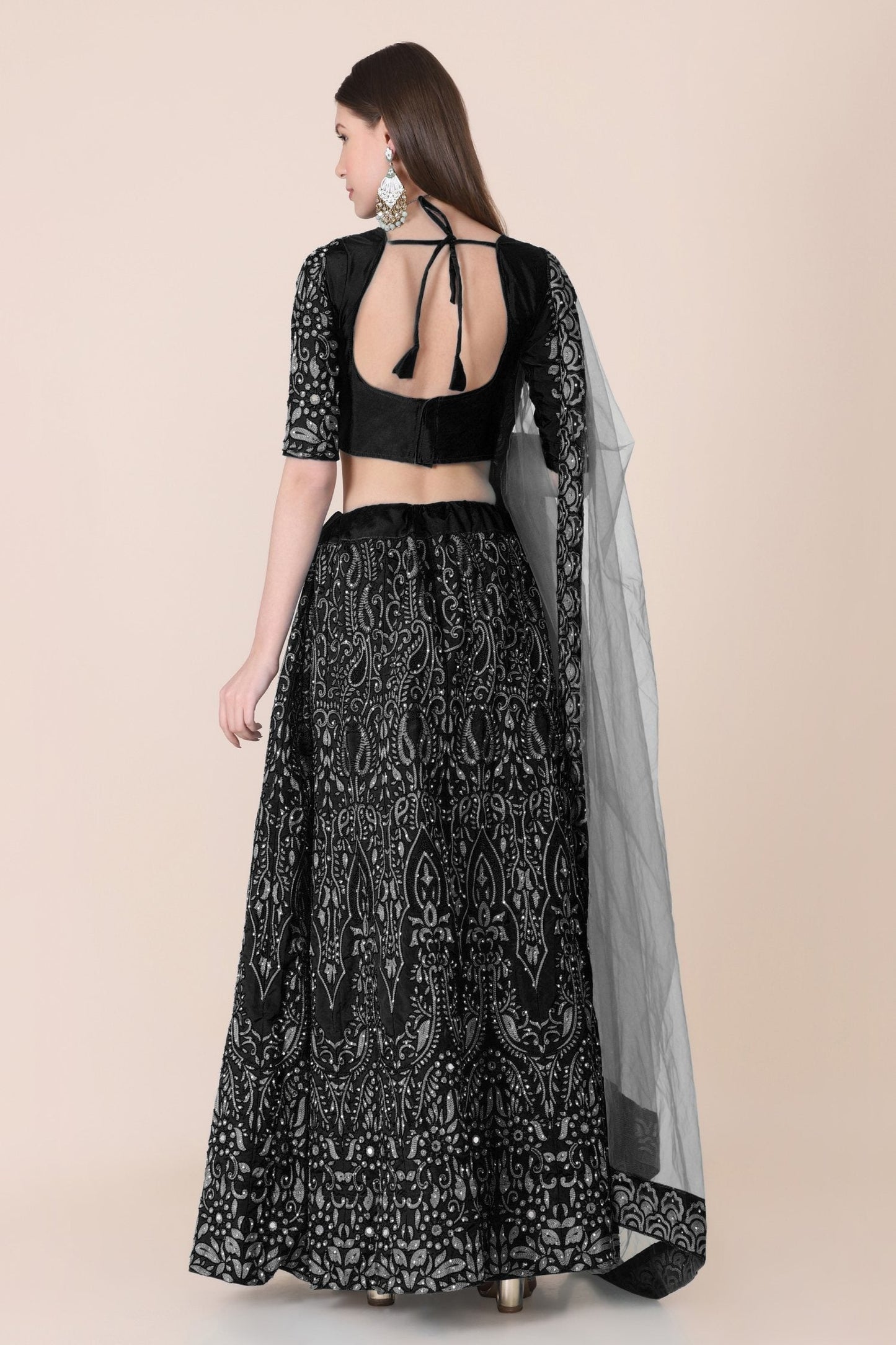 Jyoti Fashion Women's Black Taffeta Silk Thread Embroidered Designer Lehenga Choli Set | Swadesiicart