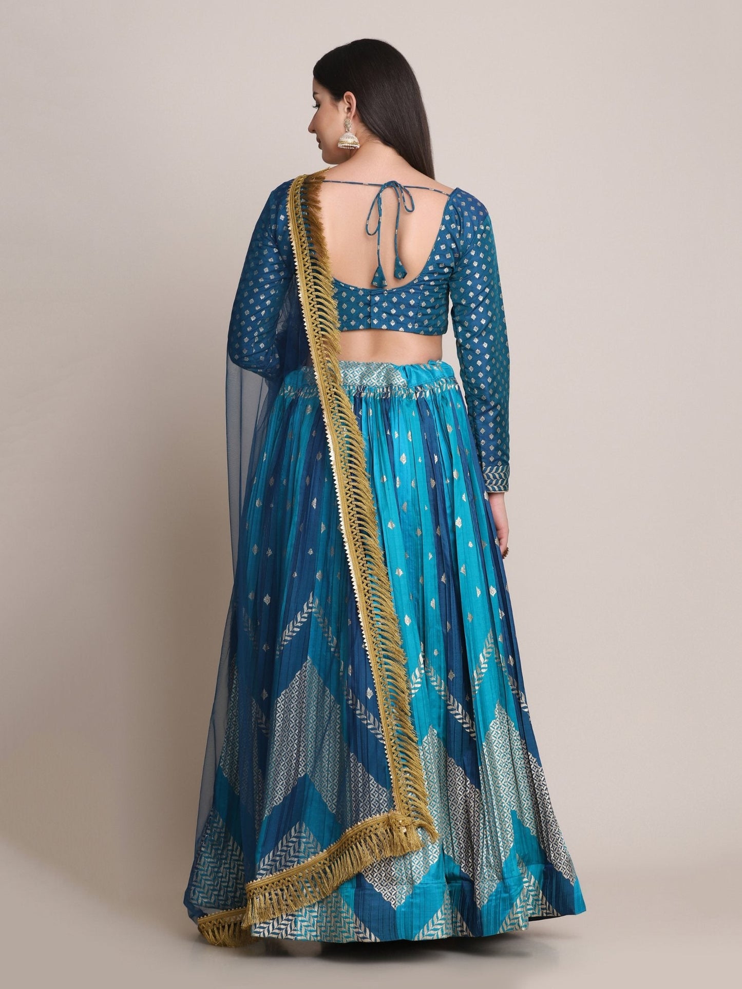 Jyoti Fashion Women's Rama Silk Blend Zari Woven Lehenga Choli with Dupatta | Swadesiicart