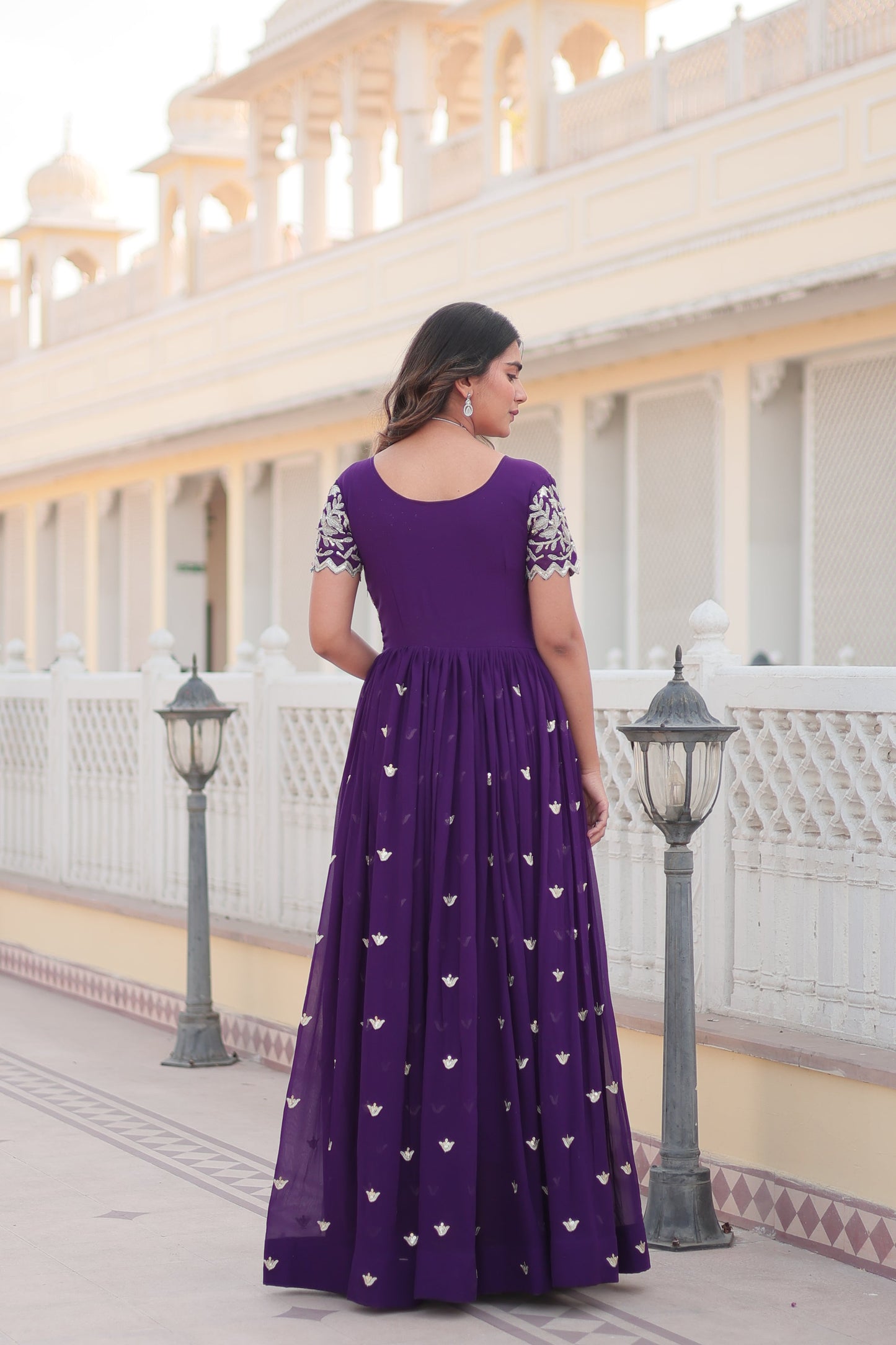 Jyoti Fashion Women's Purple Faux Blooming Codding Sequins with Embroidered Long Anarkali Dress | Swadesiicart