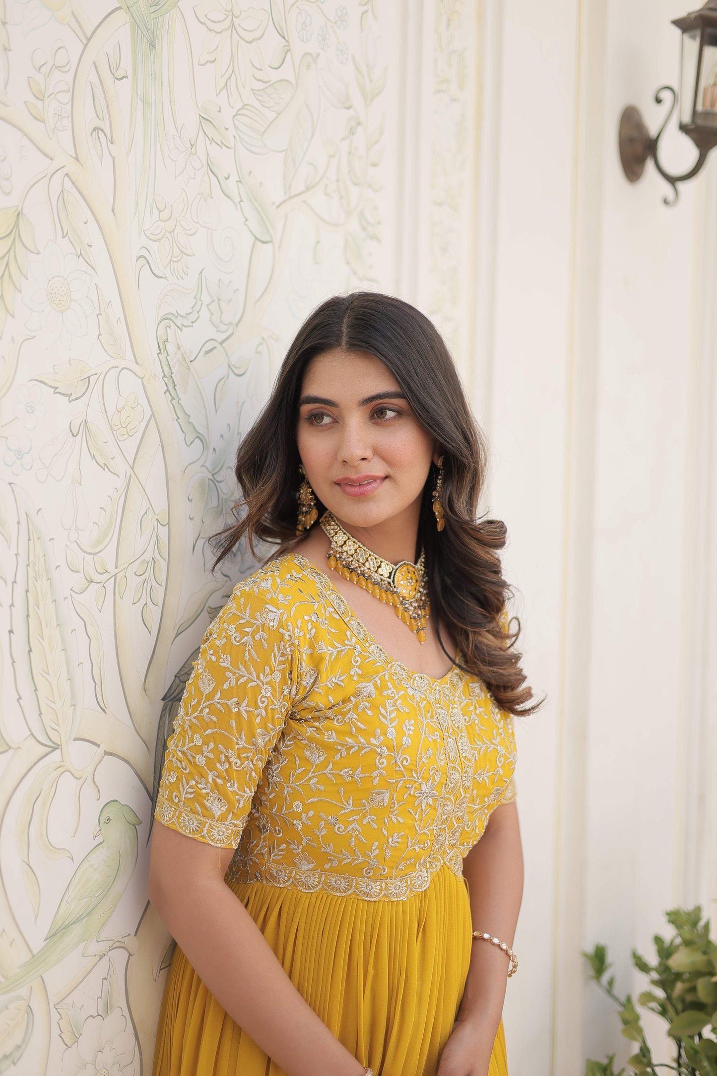 Jyoti Fashion Women's Yellow Faux Blooming Sequins with Zari Embroidered Long Anarkali Dress | Swadesiicart