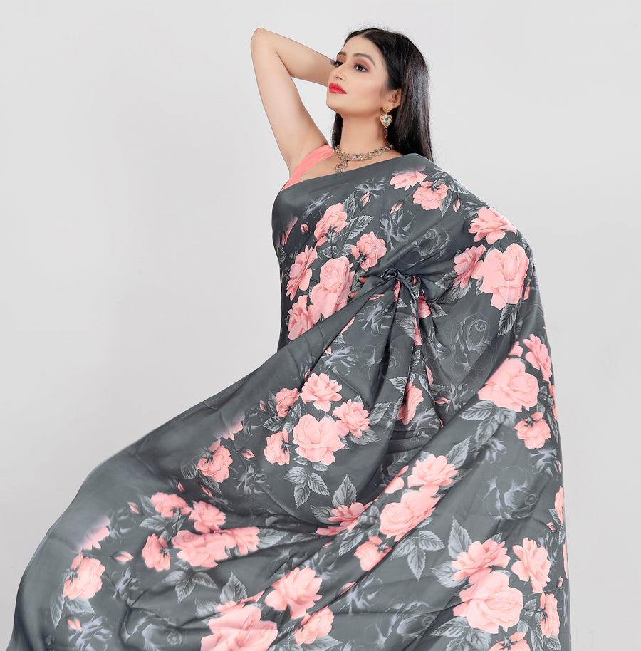 Jyoti Fashion Women's Multicolor Pure Japan Satin Digital Printed Designer Saree with Blouse | Swadesiicart