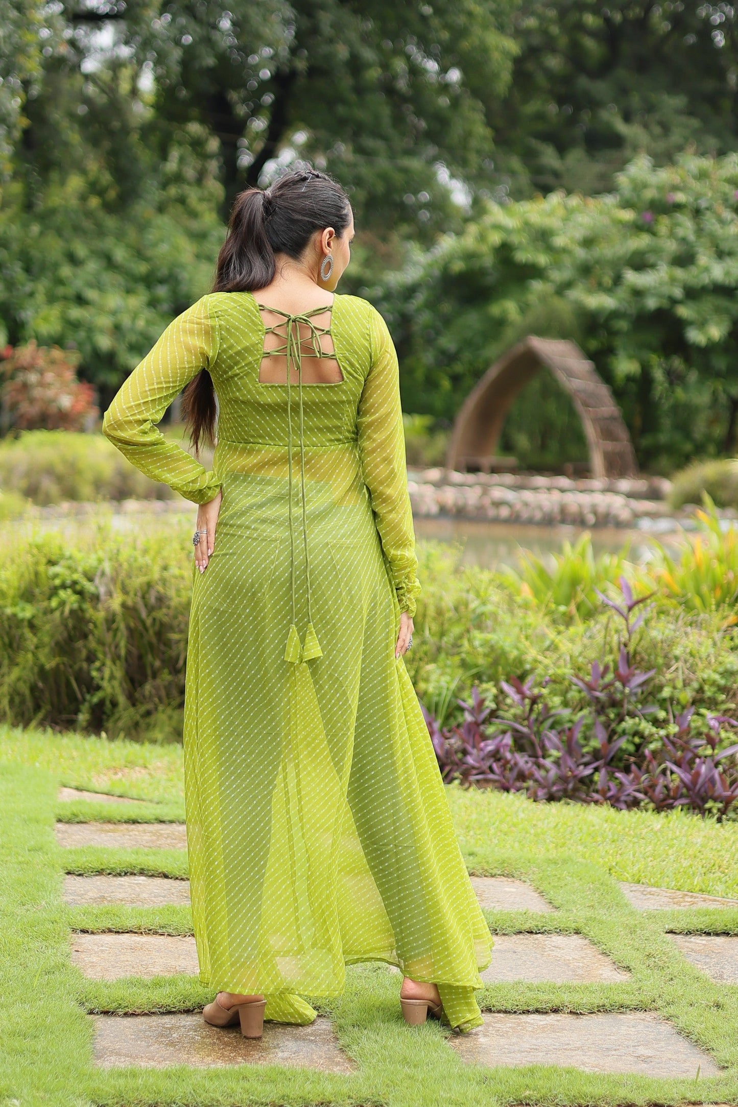 Jyoti Fashion Women's Green Faux Georgette Leheriya Print with Kutchi Patchwork Ethnic Kurta | Swadesiicart