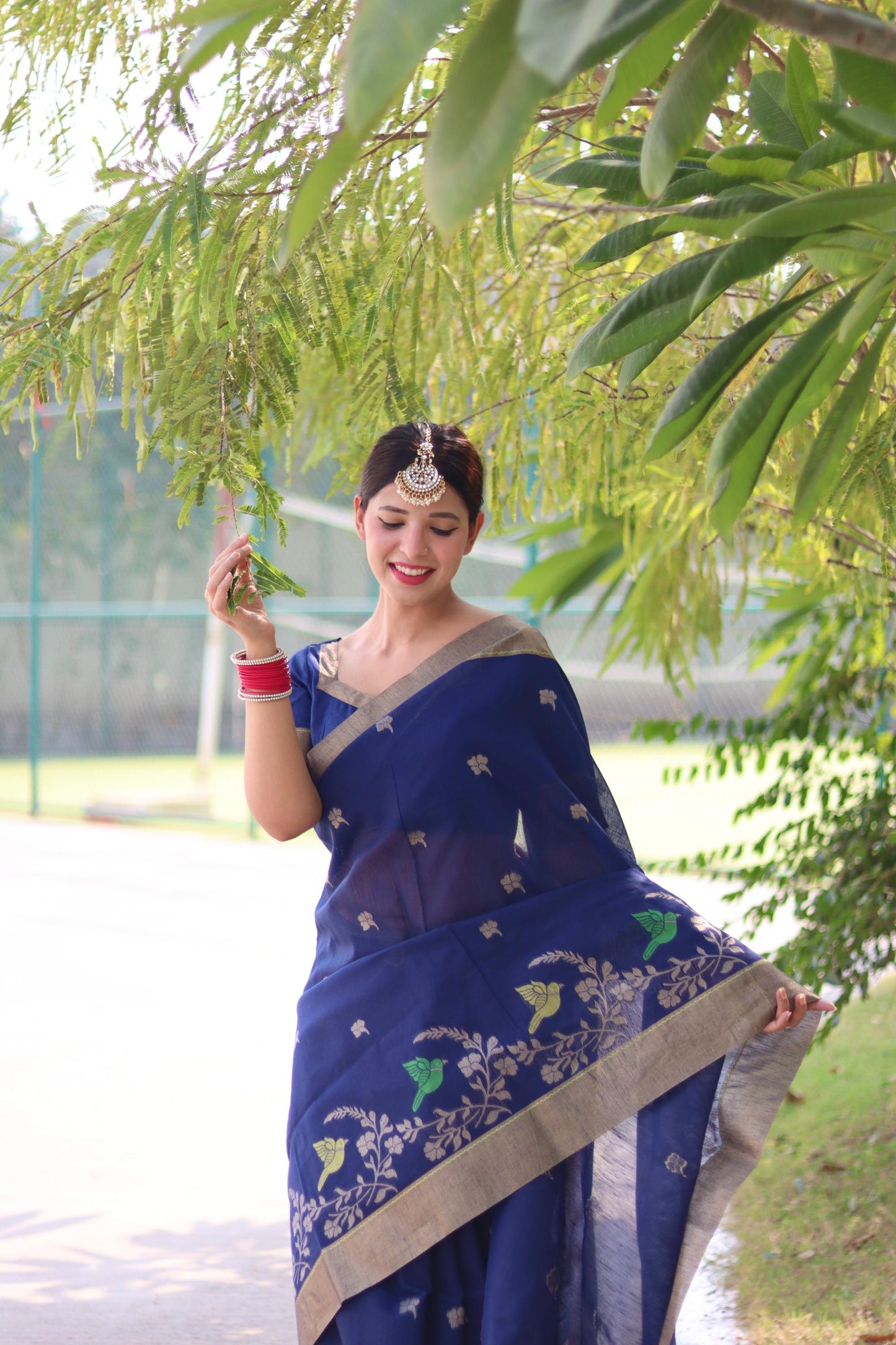Jyoti Fashion Women's Blue Linen Silk Zari Woven Traditional Saree with Blouse | Swadesiicart