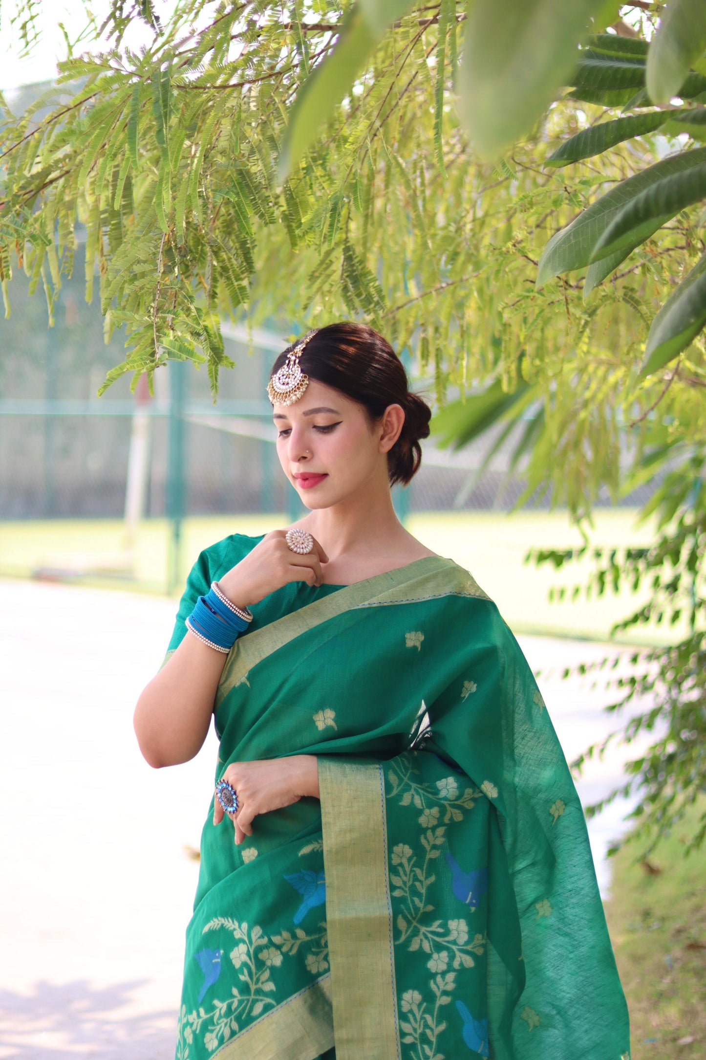 Jyoti Fashion Women's Rama Linen Silk Zari Woven Traditional Saree with Blouse | Swadesiicart