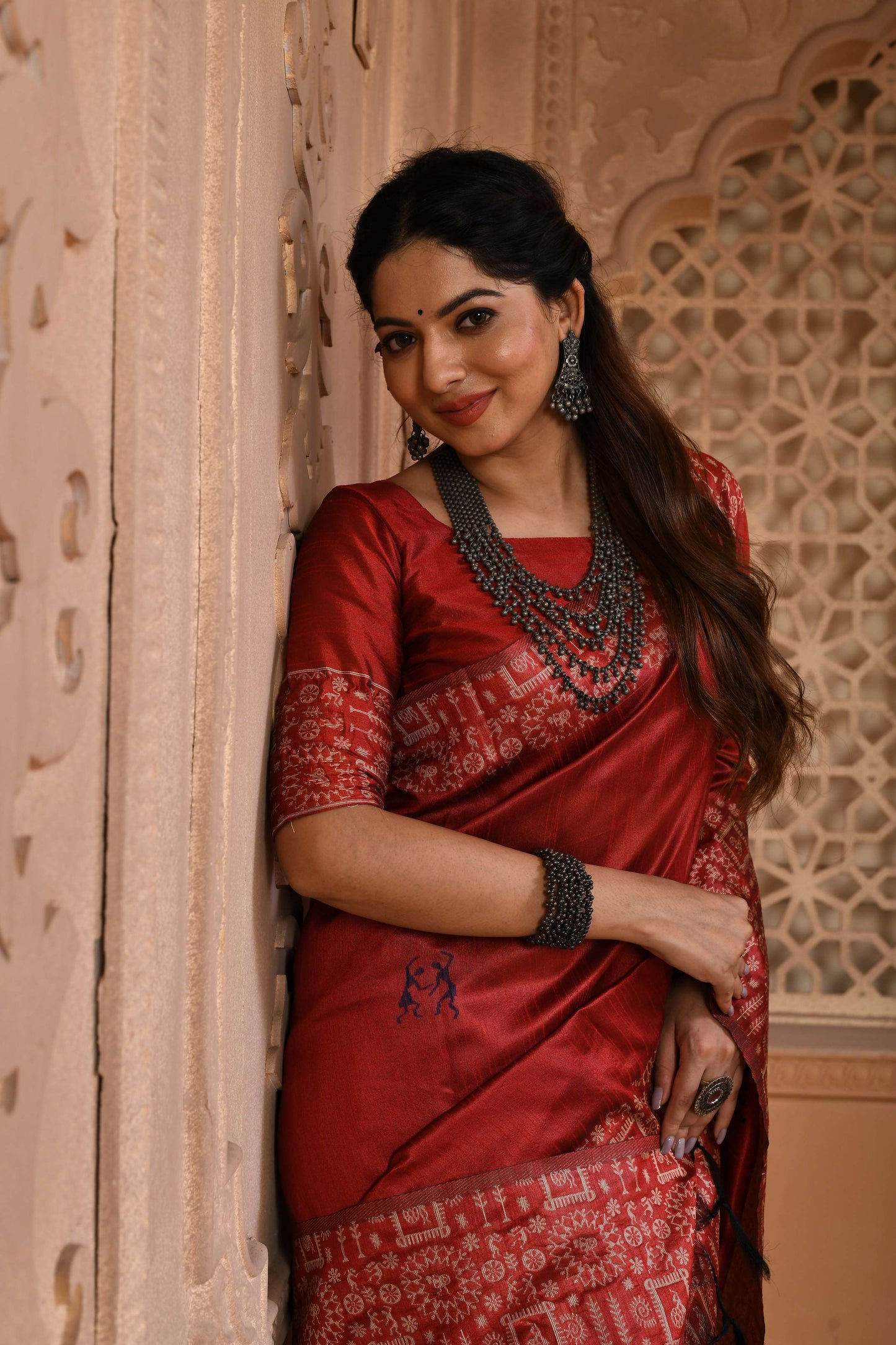 Jyoti Fashion Women's Red Handloom Raw Silk Weaving Pallu Traditional Saree with Blouse | Swadesiicart