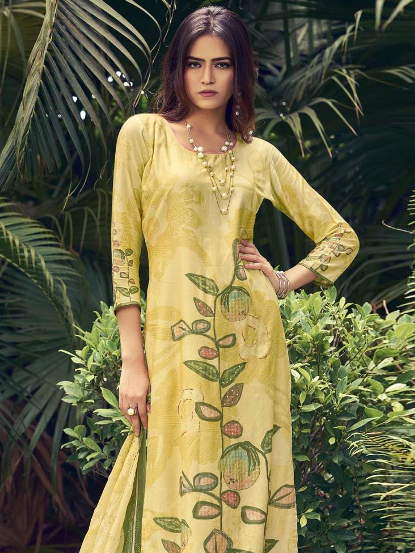 Jyoti Fashion Women's Lemon Yellow Muslin Floral Digital Print with Sequins Work Salwar Suit Set | Swadesiicart