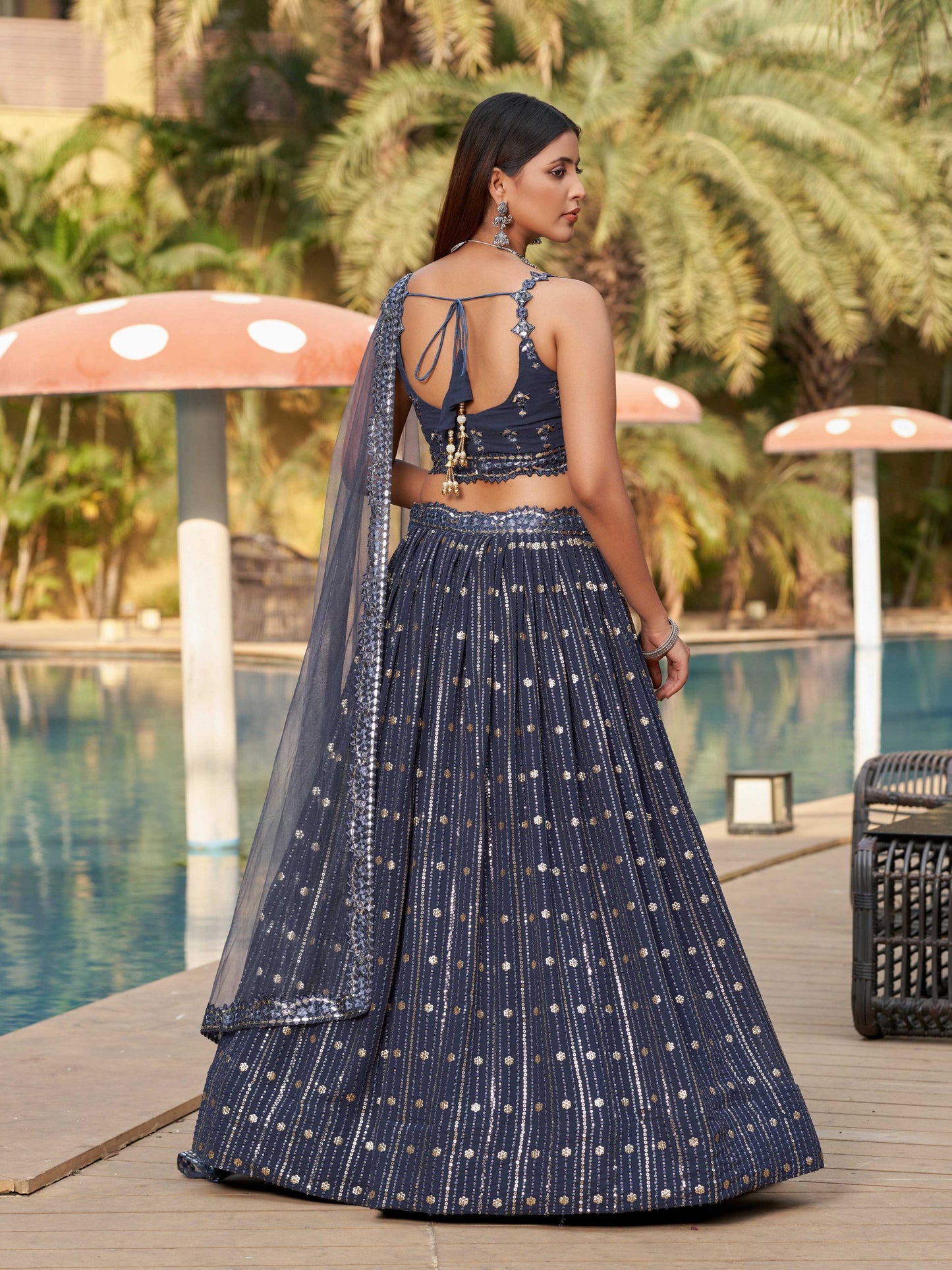 Jyoti Fashion Women's Grey Georgette Zari & Heavy Sequin Embroidery Lehenga Choli & Dupatta | Swadesiicart