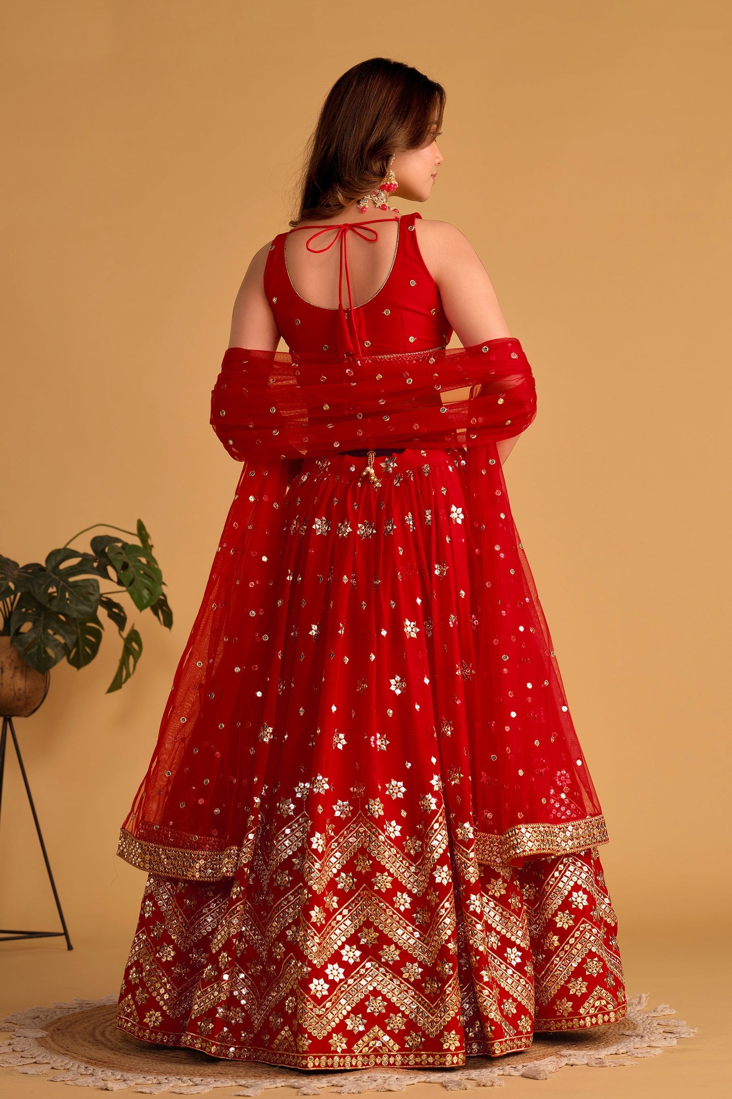 Jyoti Fashion Women's Red Georgette Sequins Zari Embroidered Lehenga Choli & Dupatta | Swadesiicart