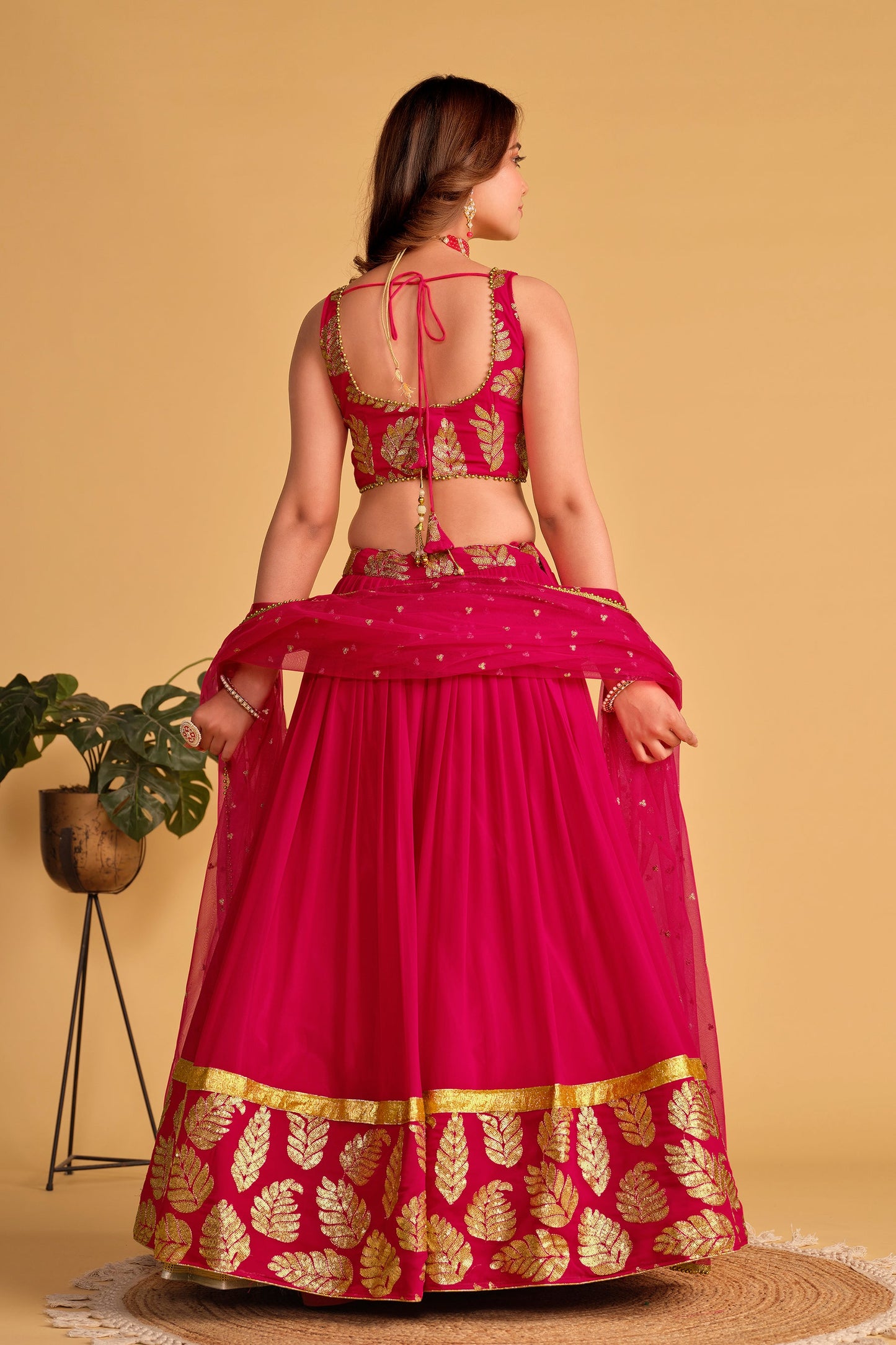 Jyoti Fashion Women's Pink Georgette Sequins Zari Embroidered Lehenga Choli & Dupatta | Swadesiicart