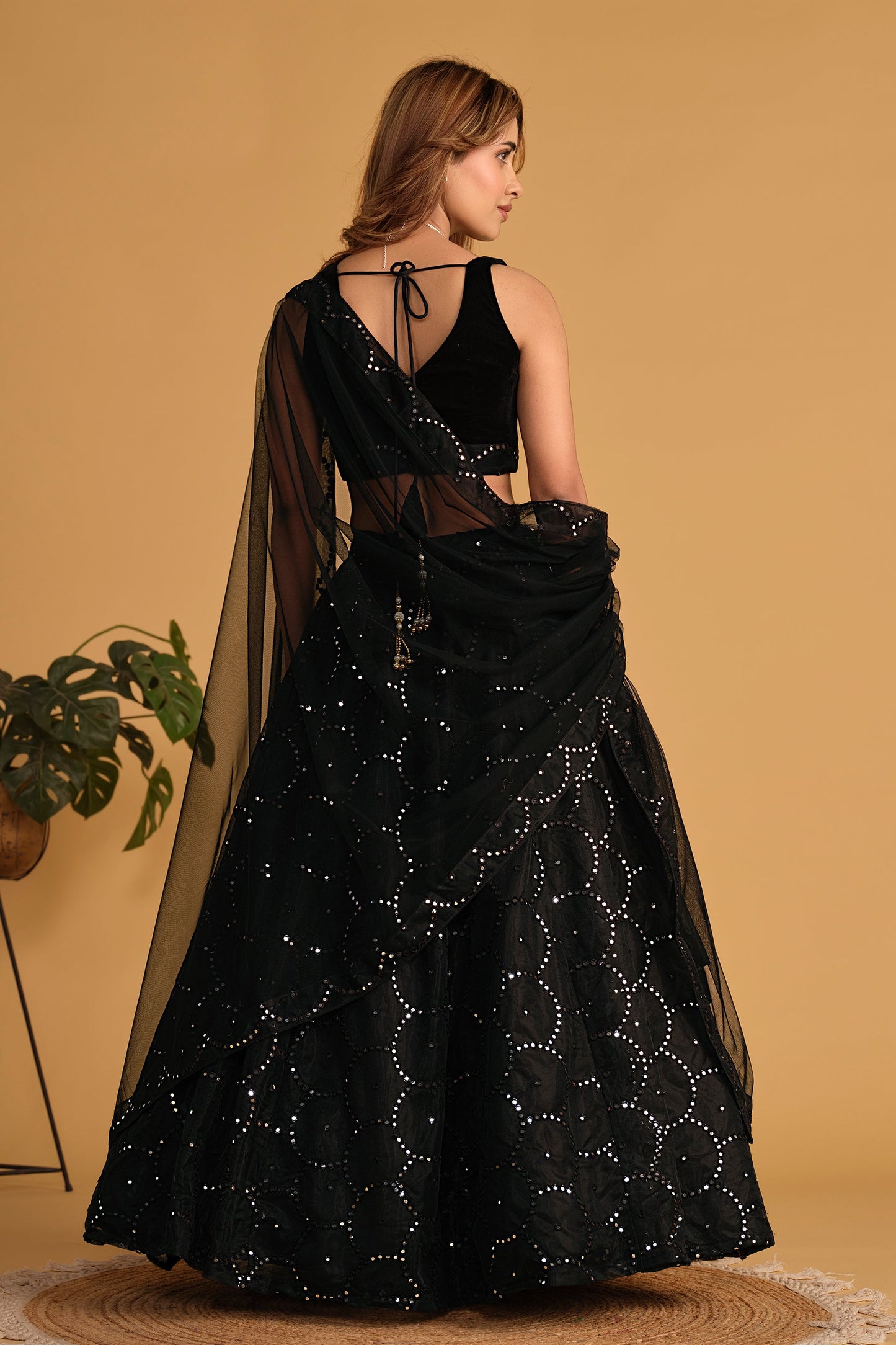 Jyoti Fashion Women's Black Georgette Sequins Thread Embroidered Lehenga Choli & Dupatta | Swadesiicart