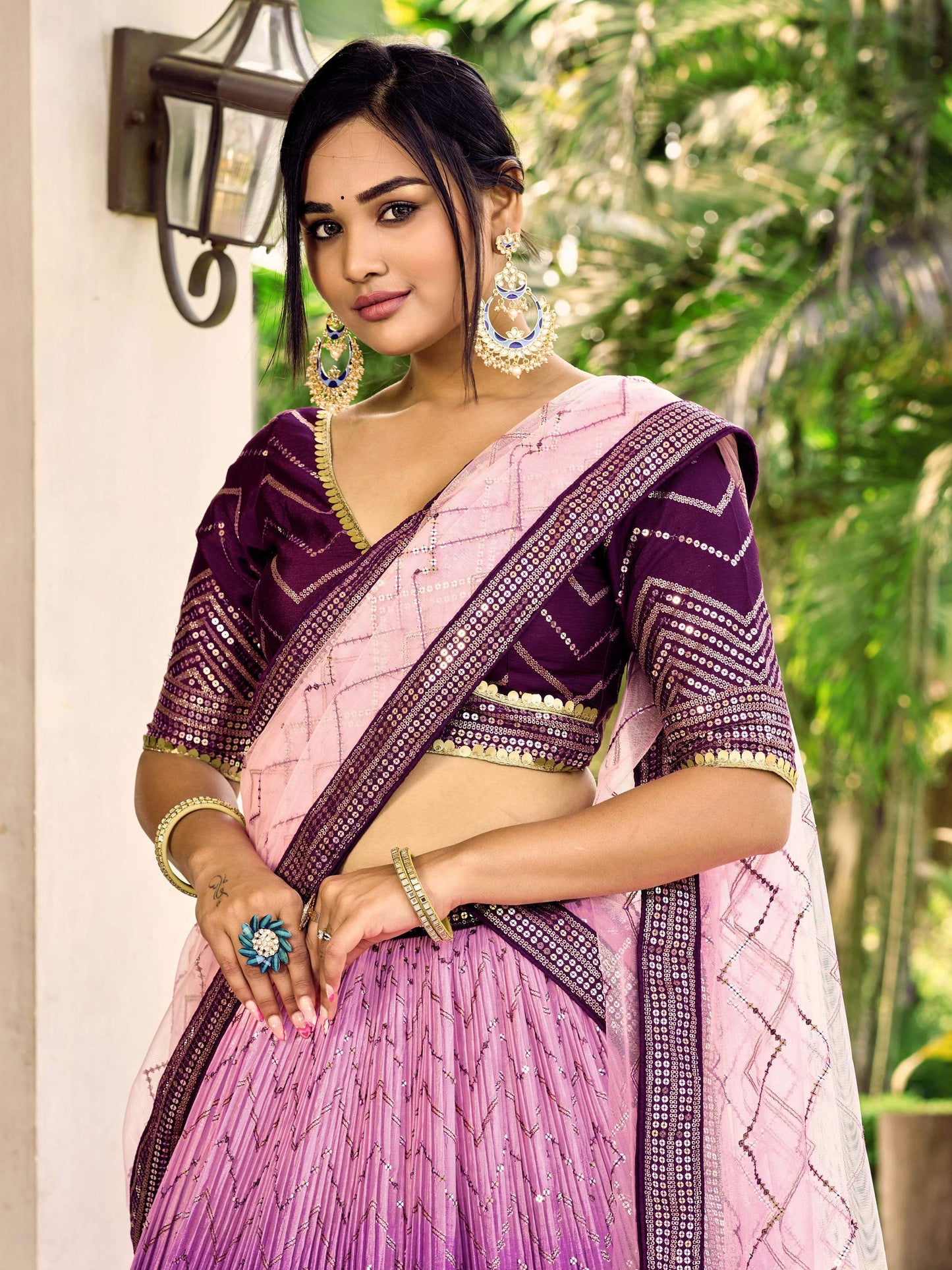 Jyoti Fashion Women's Purple Chinon Sequins Thread Embroidered Lehenga Choli & Dupatta | Swadesiicart