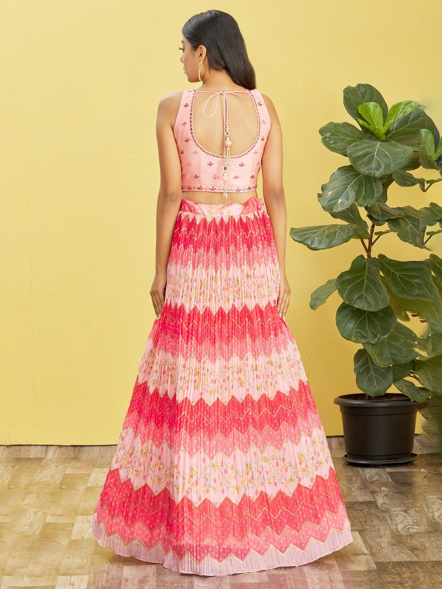 Jyoti Fashion Women's Pink Chinon Real Mirror with Sequins Thread Embroidered Lehenga Choli & Dupatta | Swadesiicart
