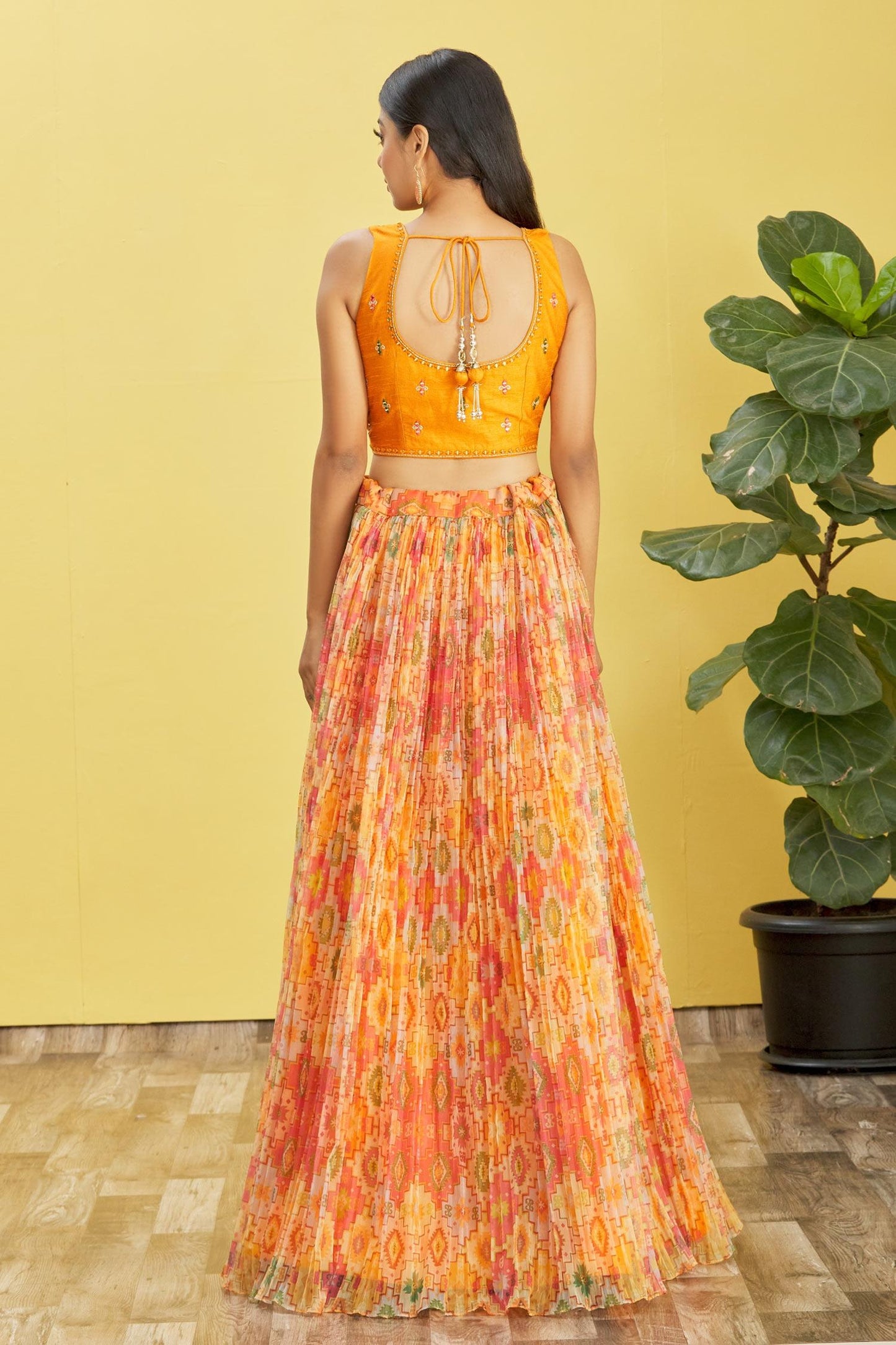 Jyoti Fashion Women's Yellow Organza Real Mirror with Sequins Thread Embroidered Lehenga Choli & Dupatta | Swadesiicart