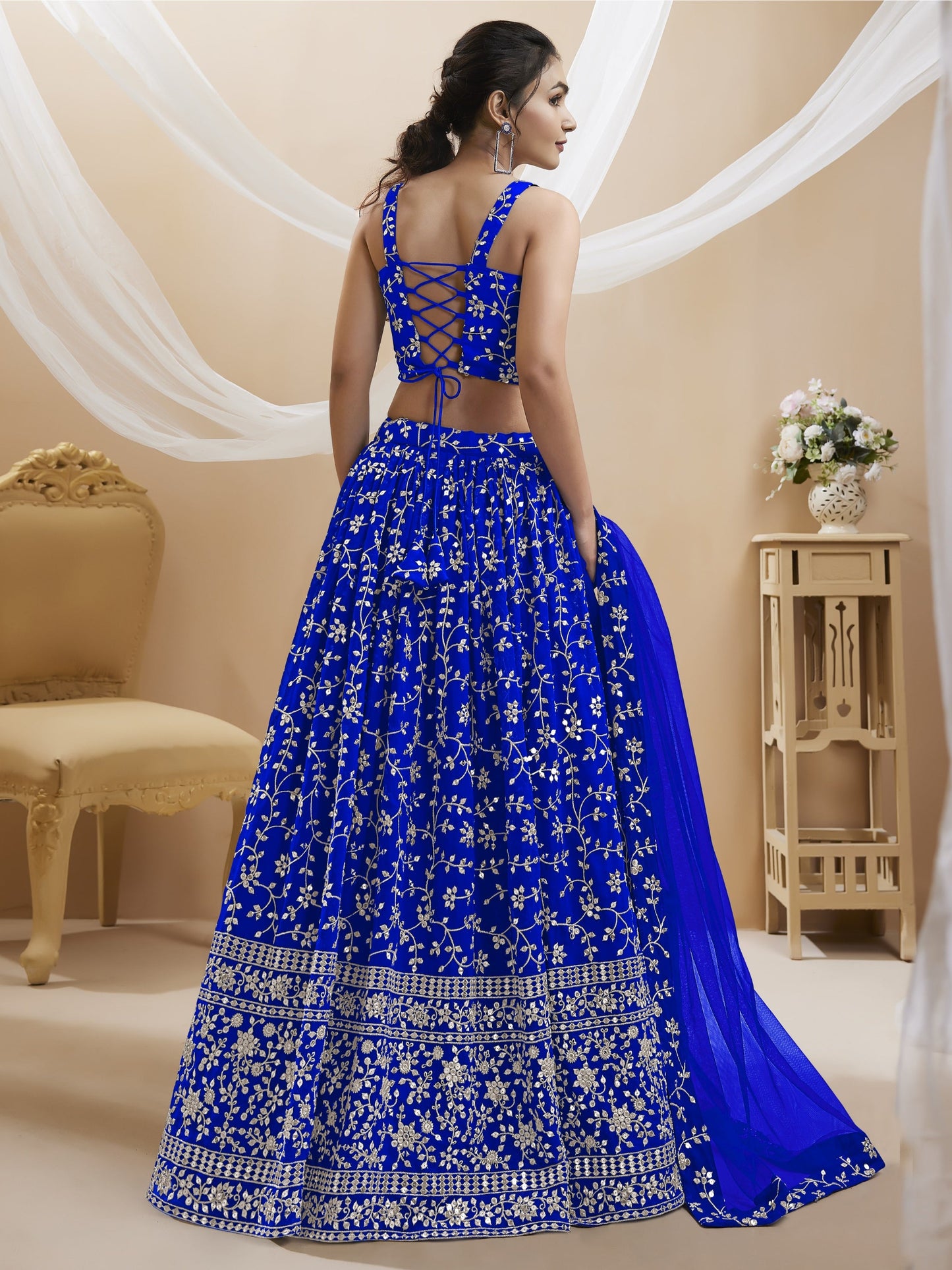 Jyoti Fashion Women's Blue Georgette Sequins Zari Embroidered Lehenga Choli & Dupatta | Swadesiicart
