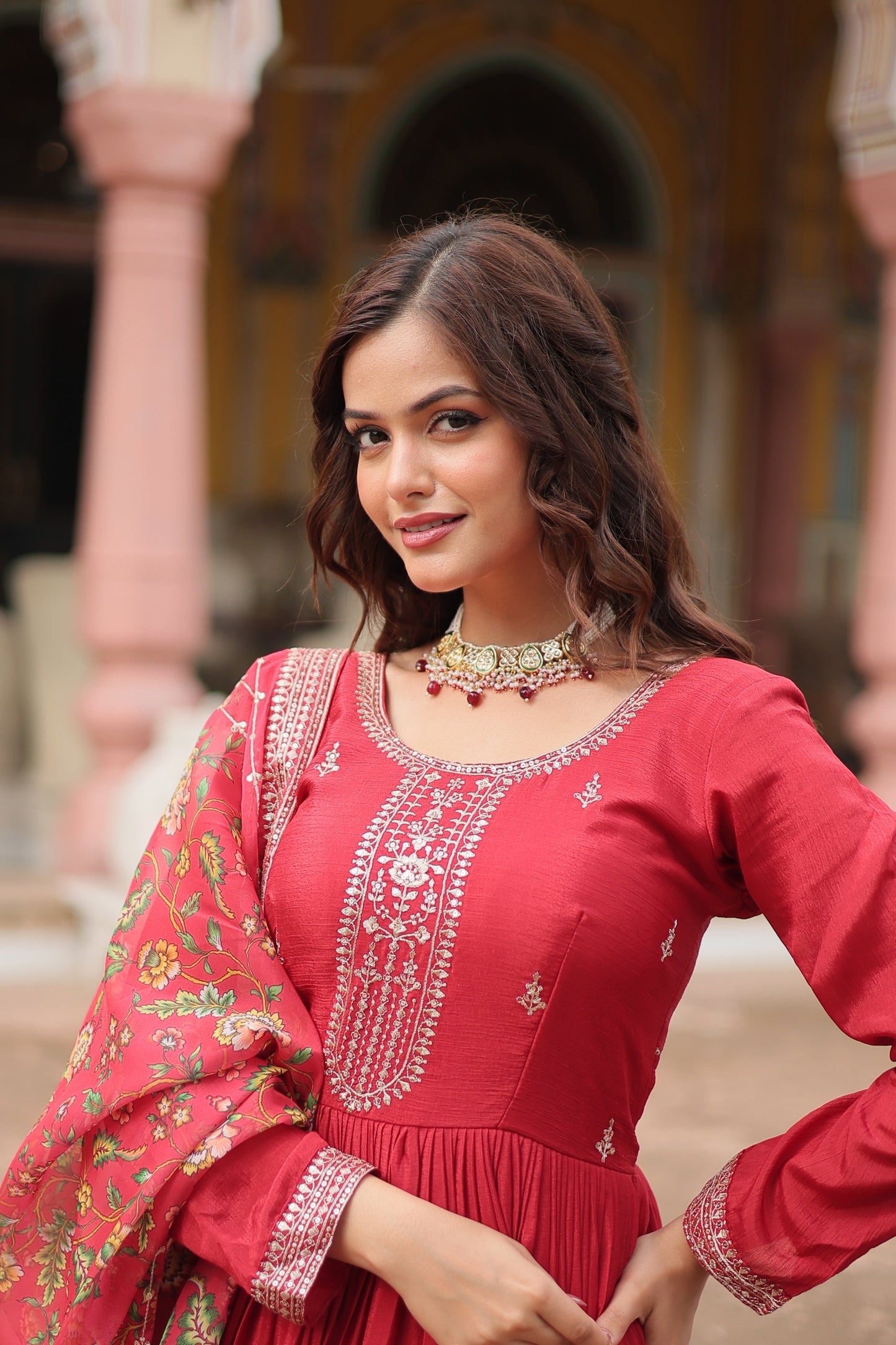 Jyoti Fashion Women's Maroon Chinon Rich Sequins Embroidered Long Anarkali Sets | Swadesiicart