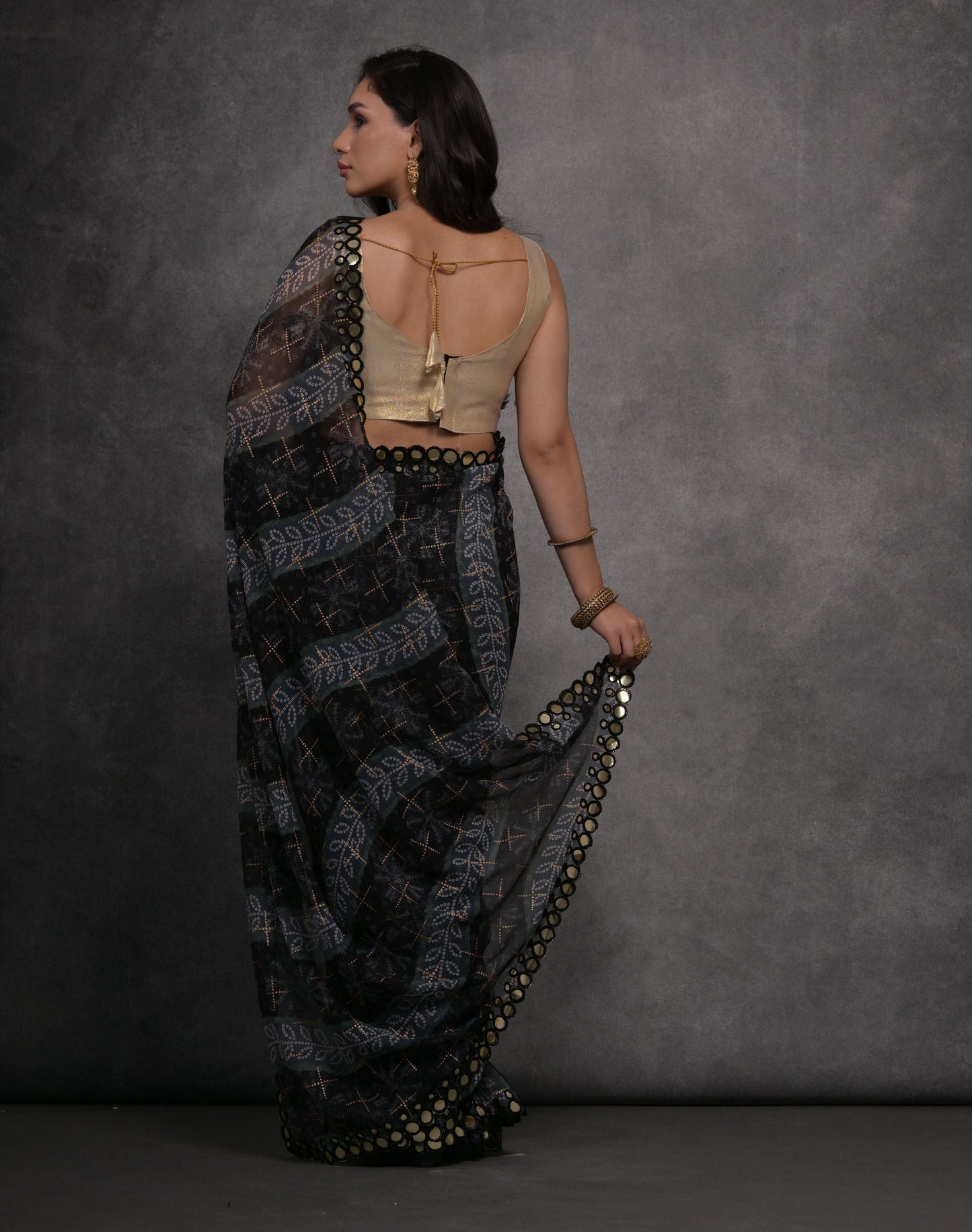 Jyoti Fashion Women's Grey Chiffon Mirror Work Designer Saree with Blouse | Swadesiicart