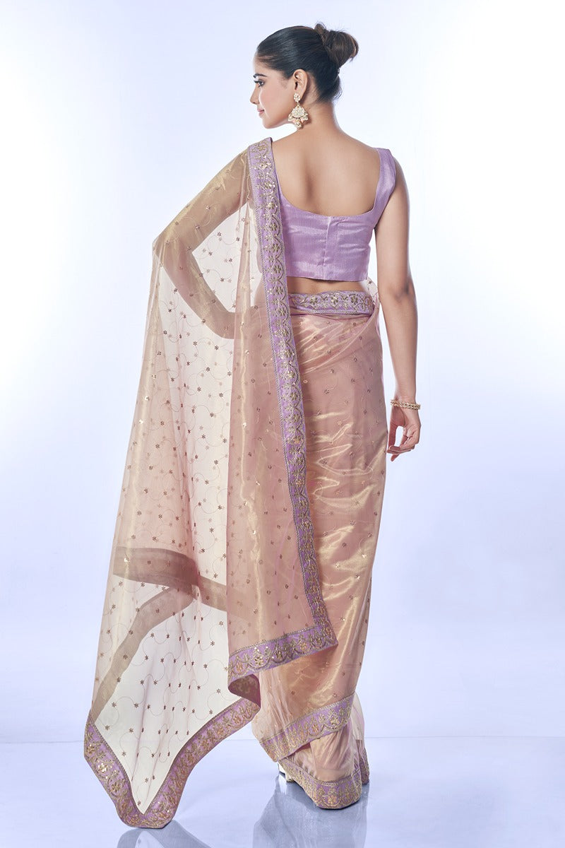 Jyoti Fashion Women's Purple Net Sequins Embroidered Designer Saree with Blouse | Swadesiicart