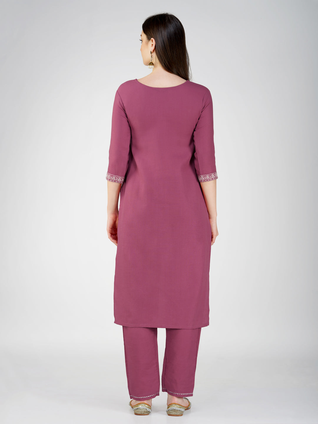 Jyoti Fashion Women's Wine Cotton Blend Sequins Embroidered Kurta Set | Swadesiicart
