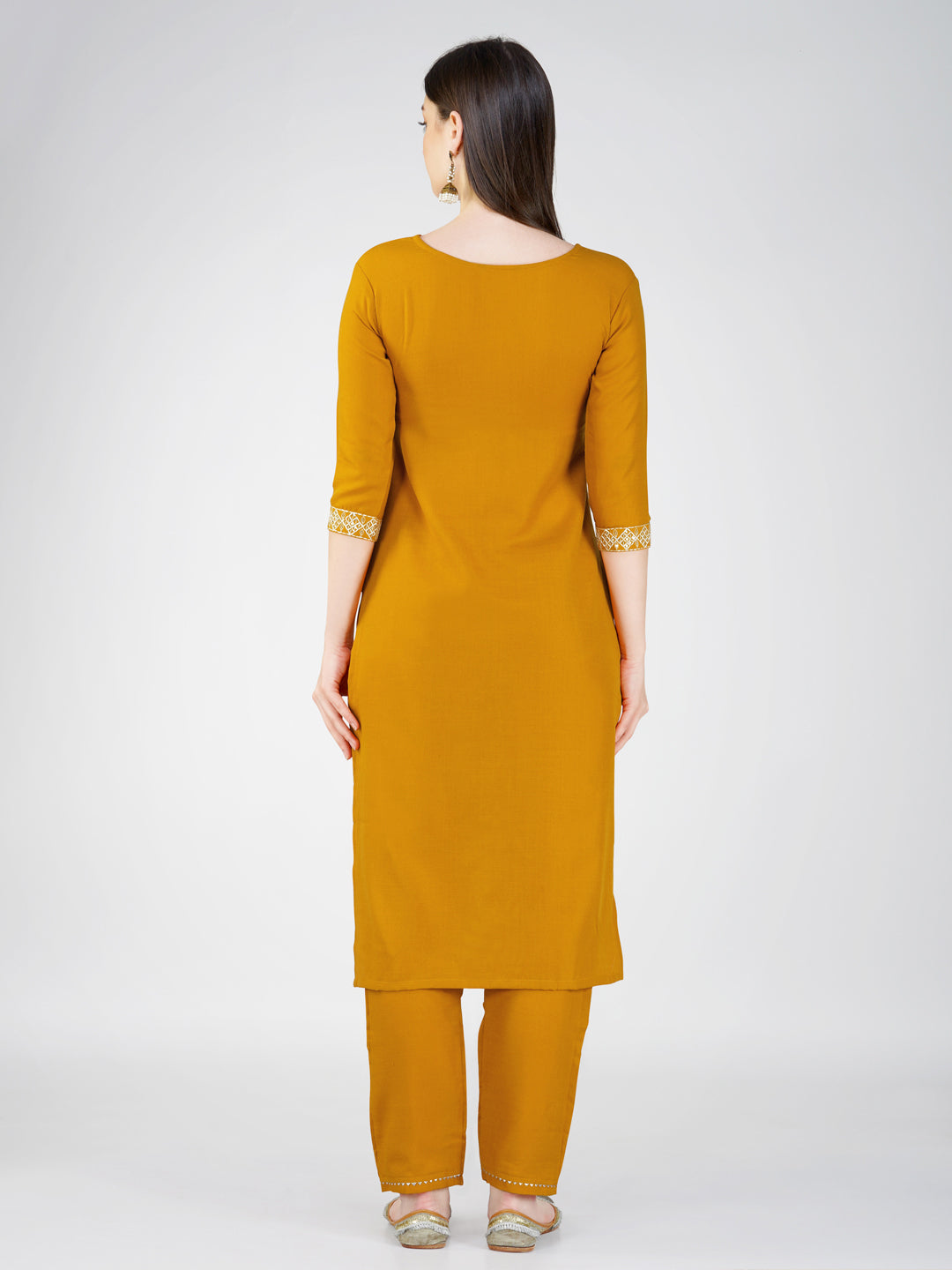 Jyoti Fashion Women's Mustard Cotton Blend Sequins Embroidered Kurta Set | Swadesiicart