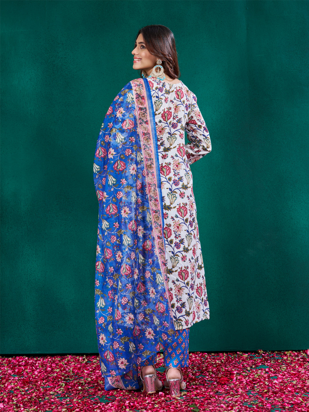Jyoti Fashion Women's Multicolor Cotton Blend Printed Designer Kurta Set with Dupatta - Swadesiicart