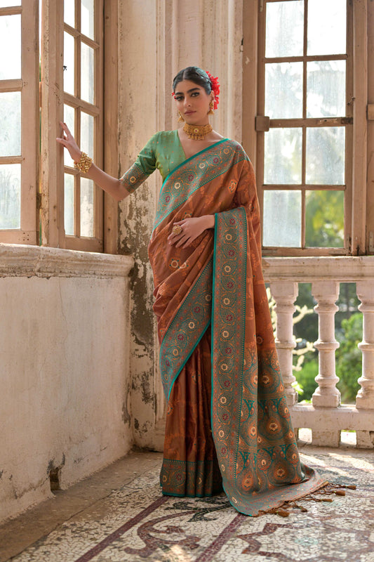 Jyoti Fashion Women's Brown Banarasi Silk Zari Woven Traditional Saree with Blouse | Swadesiicart