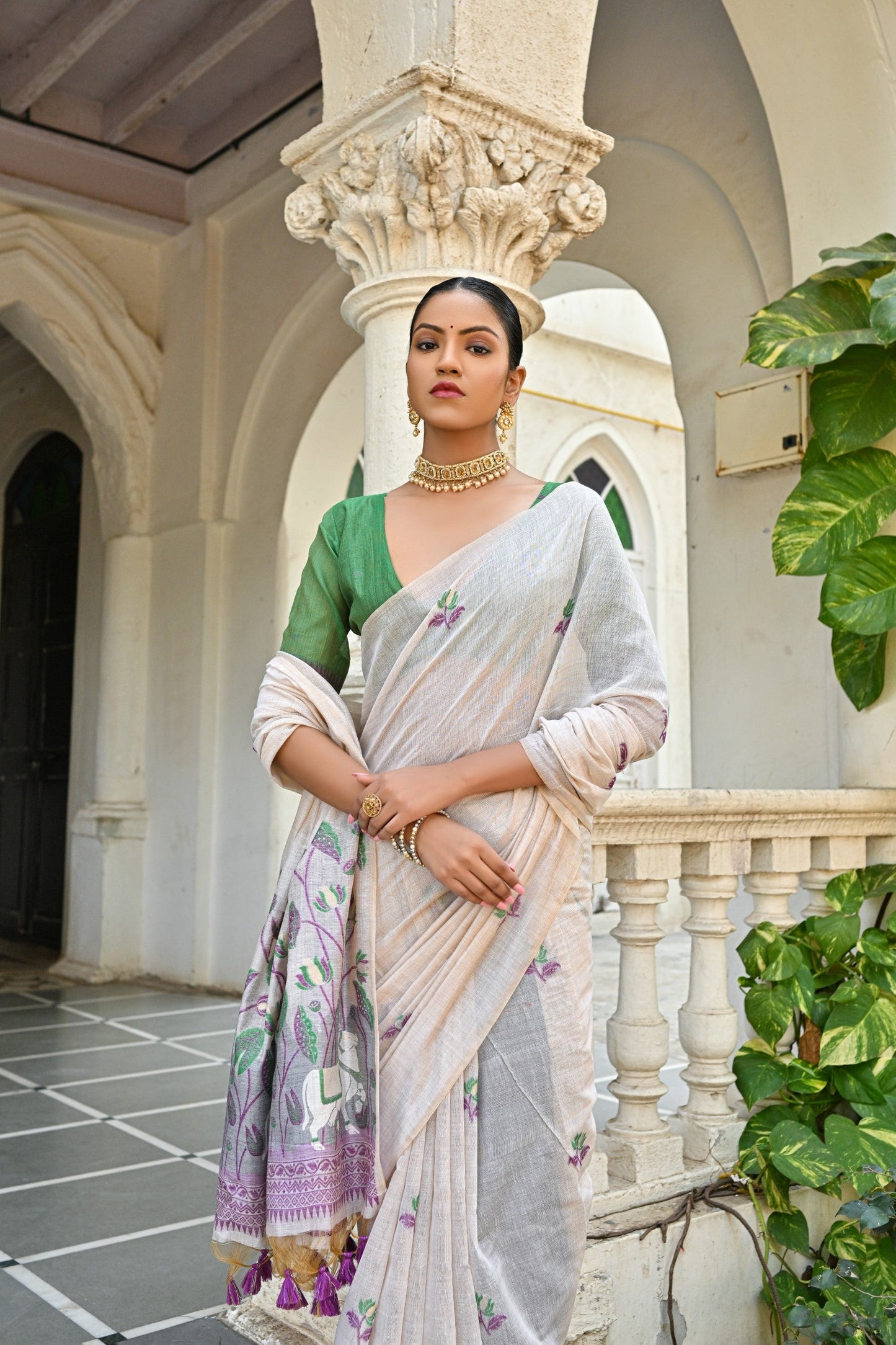 Jyoti Fashion Women's Wine Soft Muga Cotton Floral Weaving Traditional Saree with Blouse | Swadesiicart