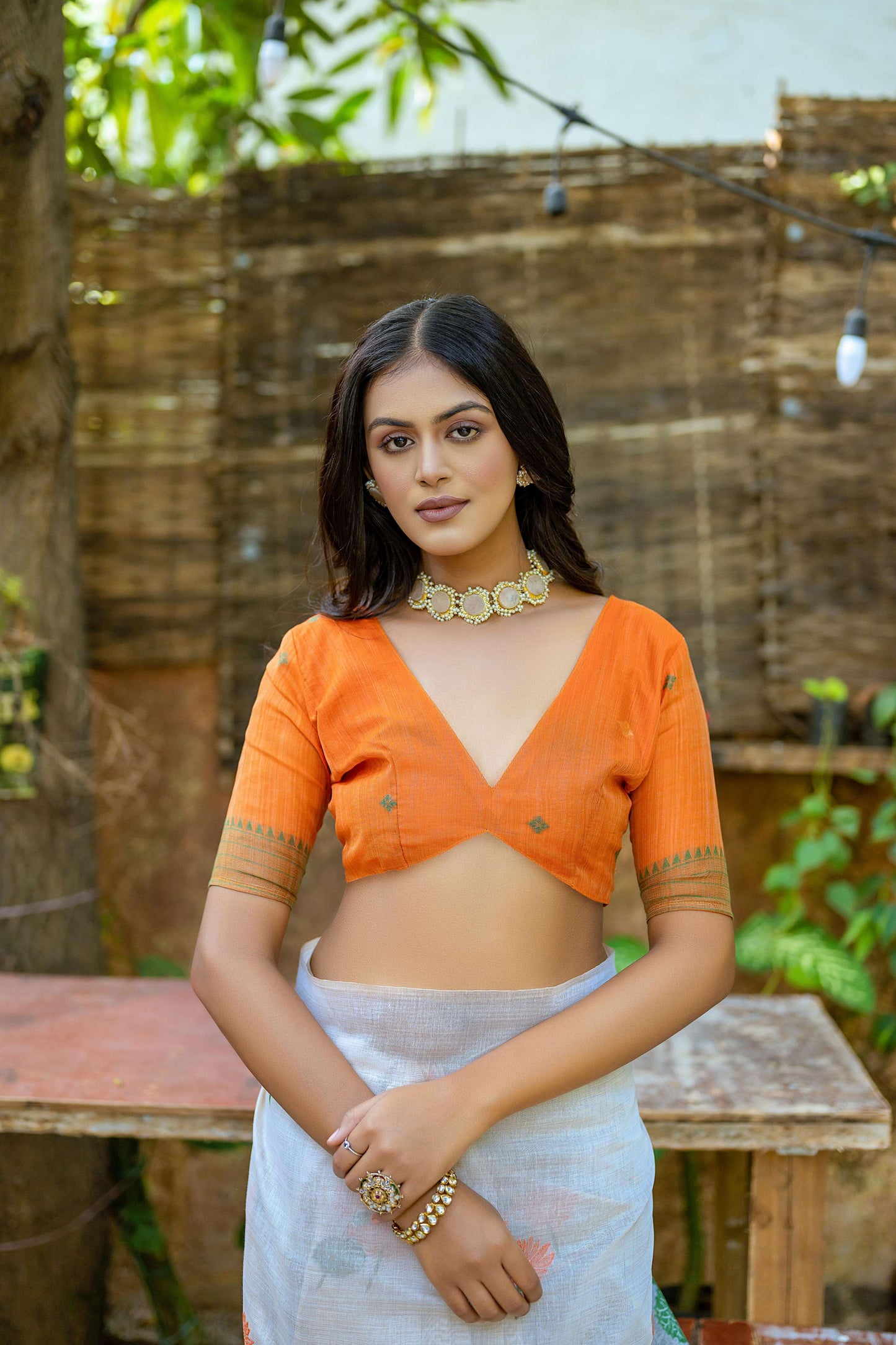 Jyoti Fashion Women's Orange Soft Muga Cotton Floral Weaving Traditional Saree with Blouse | Swadesiicart