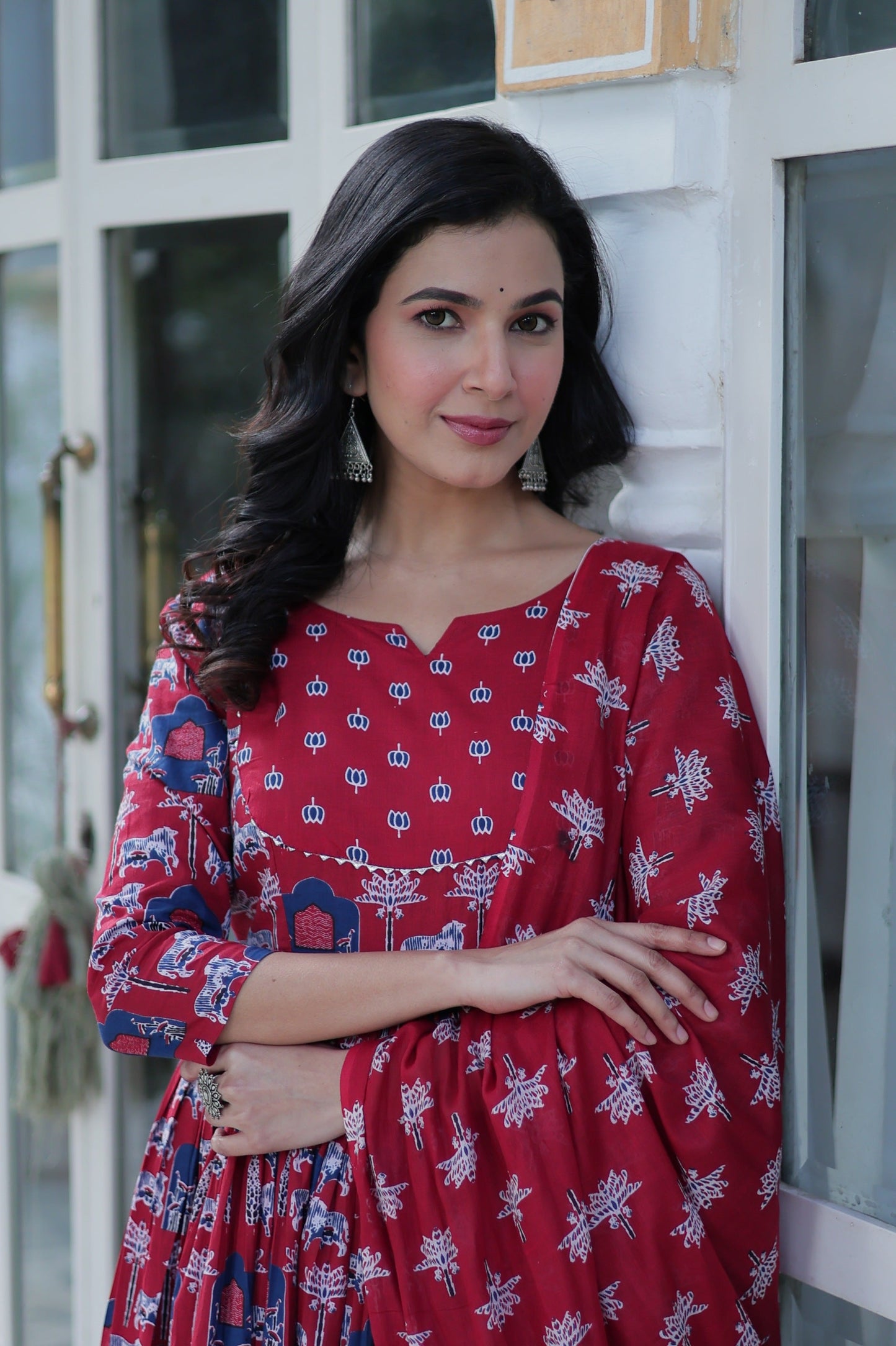 Jyoti Fashion Women's Maroon Cotton Printed Designer Anarkali Set with Dupatta | Swadesiicart