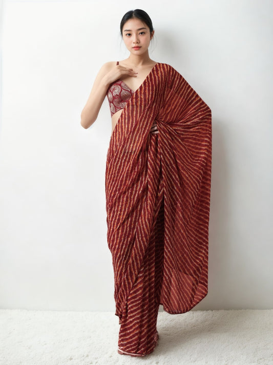 Jyoti Fashion Women's Maroon Marble Chiffon Printed Ready To Wear Saree with Blouse | Swadesiicart