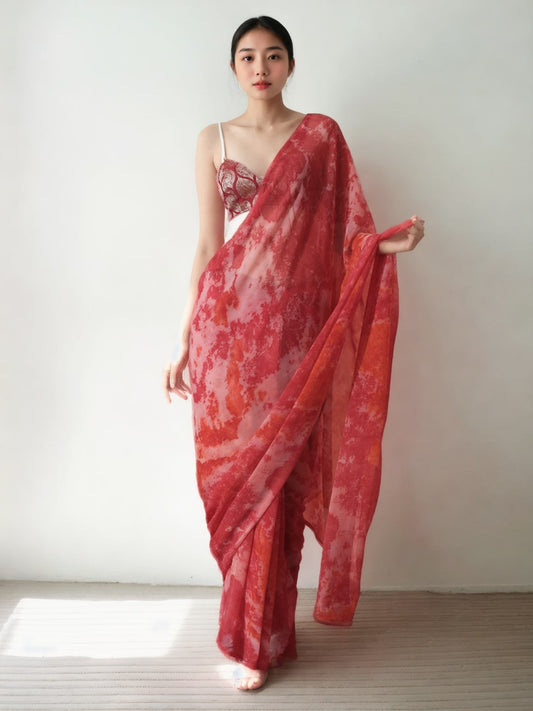 Jyoti Fashion Women's Gajri Marble Chiffon Printed Ready To Wear Saree with Blouse | Swadesiicart