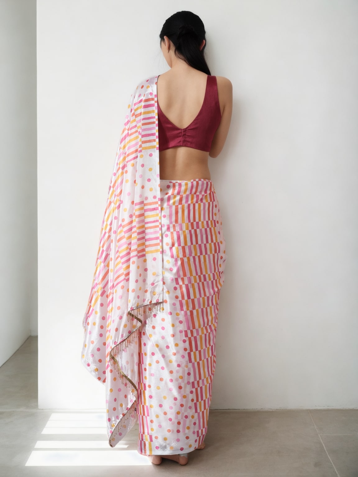 Jyoti Fashion Women's Multicolor Chinon Digital Printed Ready To Wear Saree with Blouse | Swadesiicart