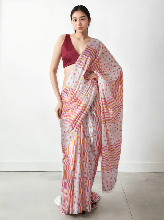 Jyoti Fashion Women's Multicolor Chinon Digital Printed Ready To Wear Saree with Blouse | Swadesiicart