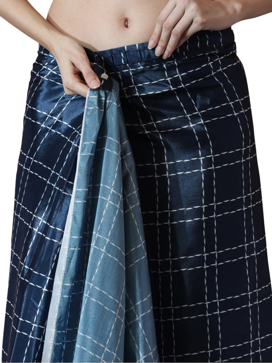 Jyoti Fashion Women's Navy Blue Chinon Digital Printed Ready To Wear Saree with Blouse | Swadesiicart