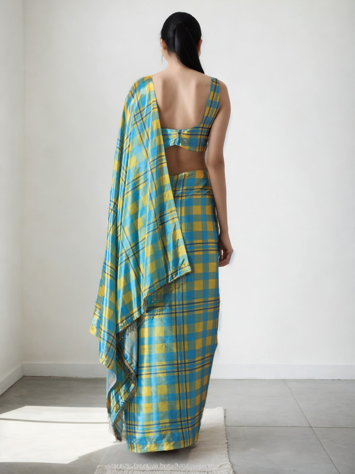 Jyoti Fashion Women's Sky Blue Chinon Digital Printed Ready To Wear Saree with Blouse | Swadesiicart