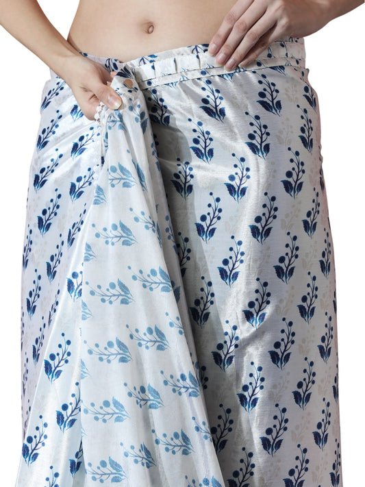 Jyoti Fashion Women's Blue Chinon Digital Printed Ready To Wear Saree with Blouse | Swadesiicart