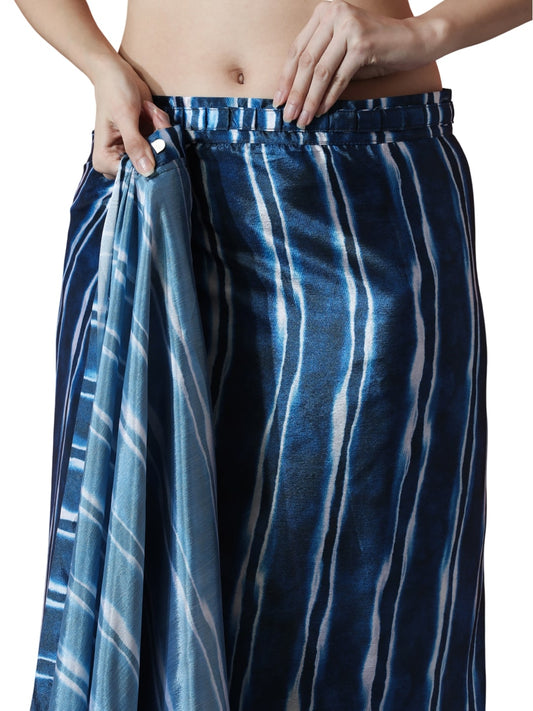 Jyoti Fashion Women's Navy Blue Chinon Digital Printed Ready To Wear Saree with Blouse | Swadesiicart