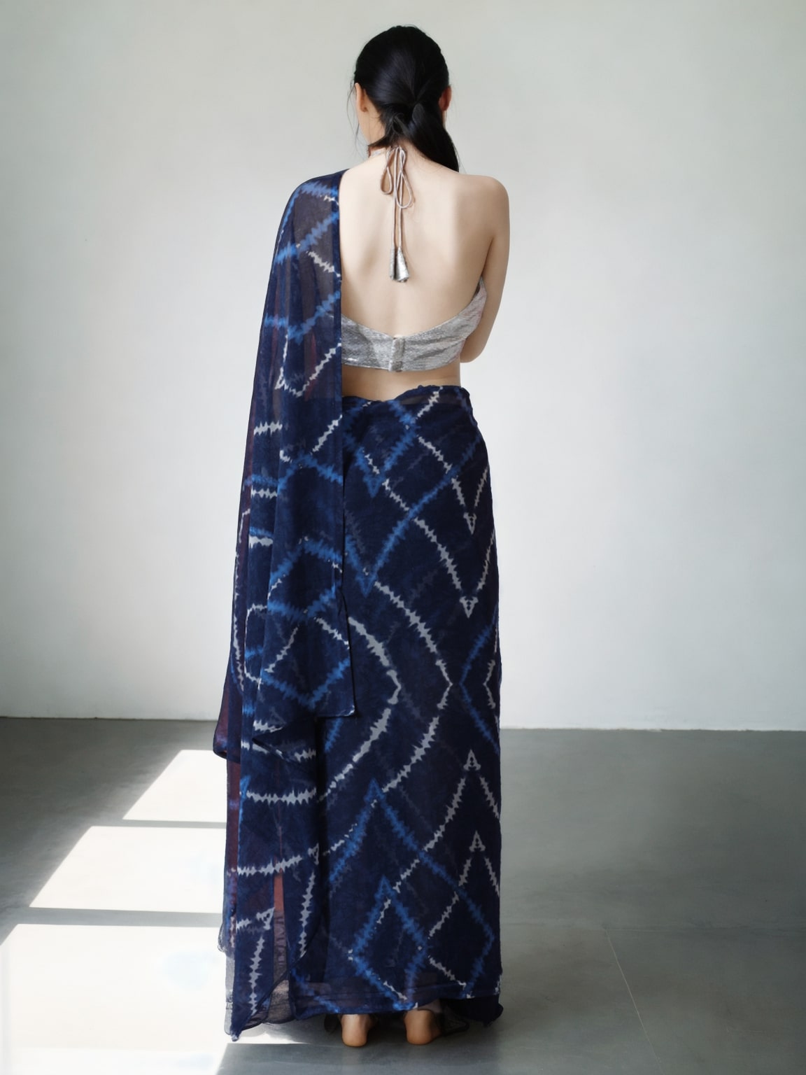 Jyoti Fashion Women's Dark Blue Marble Chiffon Printed Ready To Wear Saree with Blouse | Swadesiicart