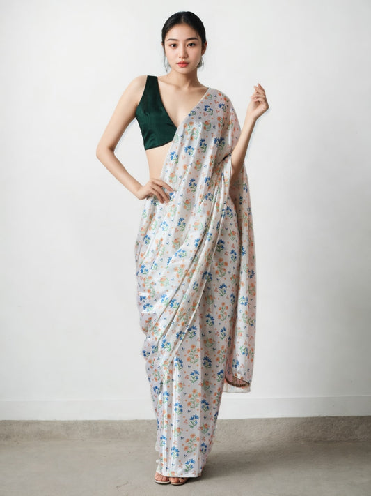 Jyoti Fashion Women's Multicolor Chinon Digital Printed Ready To Wear Saree with Blouse | Swadesiicart