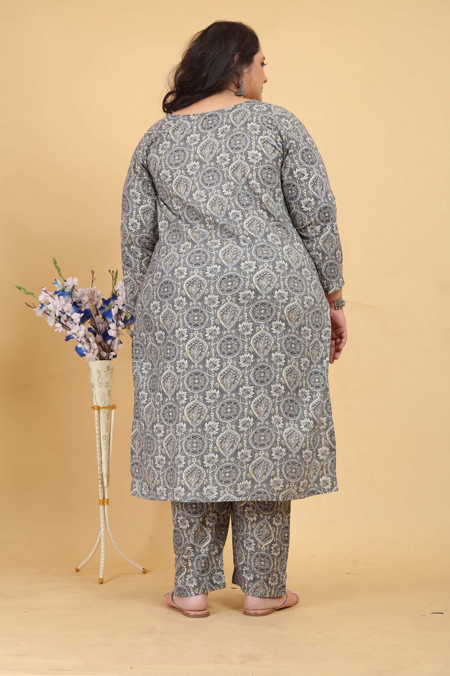 Jyoti Fashion Women's Grey Rayon Digital Print with Handwork Kurta Set | Swadesiicart