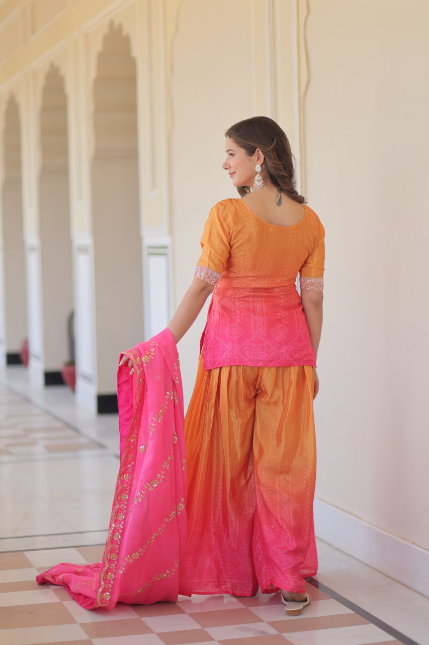 Jyoti Fashion Women's Pink Chinon Beads Embroidered Sharara Set with Dupatta | Swadesiicart